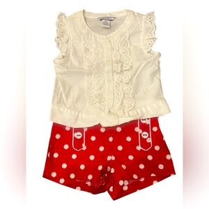Hartstrings White Lace Top and Red Polka Dot Shorts Set Size 3T